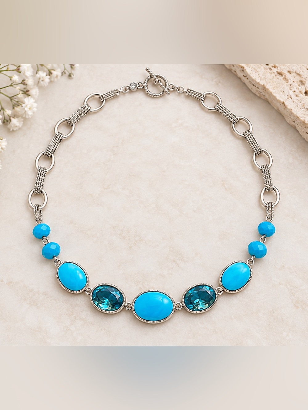 Monet Silver-Tone Turquoise & Teal Statement Necklace